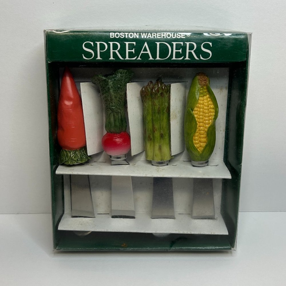 Boston Warehouse Stainless Cheese Butter Spreader Knives - Vegetables Set of 4